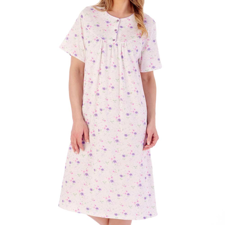 Spring Garden Short Sleeve Buttoned Top Cotton 42 inch Nightdress