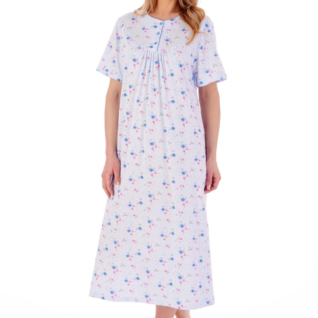 Spring Garden Short Sleeve Buttoned Top Cotton 46 inch Nightdress