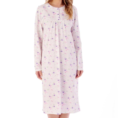 Spring Garden Long Sleeve Buttoned Top Cotton 42 inch Nightdress