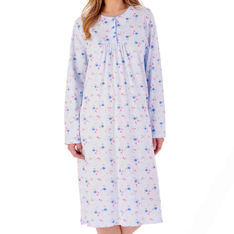 Spring Garden Long Sleeve Buttoned Top Cotton 42 inch Nightdress