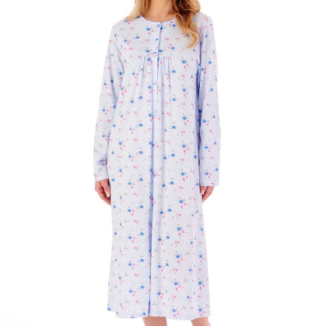 Spring Garden Long Sleeve Button Through Cotton 46 inch Nightdress