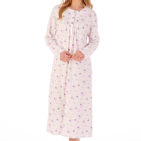Spring Garden Long Sleeve Button Through Cotton 46 inch Nightdress