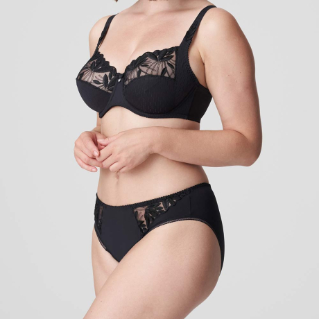 Sideview of PrimaDonna Orlando Bra and Briefs in charcoal 0163151 and 0563150
