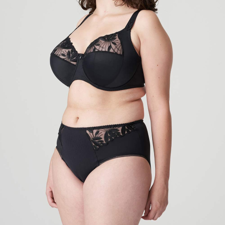 Sideview of PrimaDonna Orlando Bra and Brief in charcoal 0163155 and 0563151