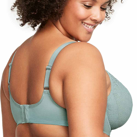 Backview of Glamorise Wonderwire Underwired Lace Comfort Bra in jade 9855
