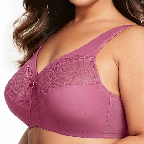 Sideview of Glamorise Magic Lift Natural Shape Soft Cup Bra in red violet 1010G
