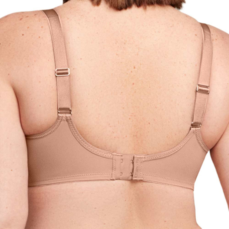 Backview of Glamorise Wonderwire Underwired Lace Comfort Bra in cappuccino 9855