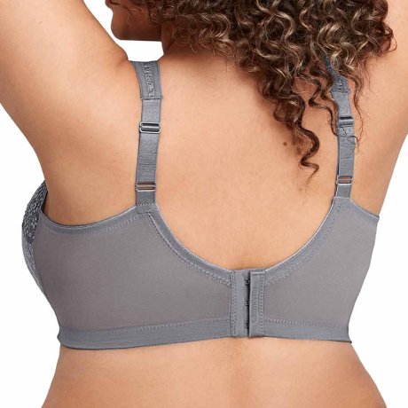 Backview of Glamorise Magic Lift Control Soft Cup Bra in grey heather 1064
