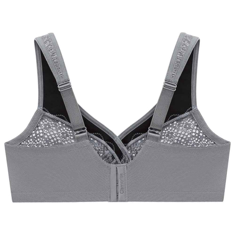 Backview of Glamorise Magic Lift Control Soft Cup Bra in grey heather 1064