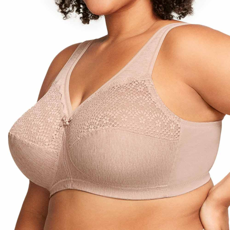 Sideview of Glamorise Magic Lift Control Soft Cup Bra in cafe heather 1064