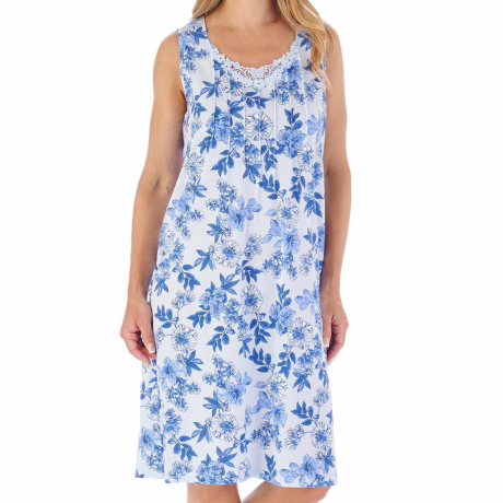 Tonal Floral Print Build Up Shoulders 40 inch Nightdress