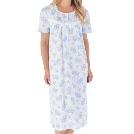 Wild Rose Short Sleeve Buttoned Top 44 inch Cotton Nightdress