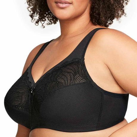Sideview of Glamorise Magic Lift Natural Shape Soft Cup Bra in black 1010G