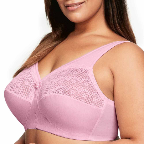 Sideview of Glamorise Magic Lift Control Soft Cup Bra in pink heather 1064