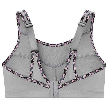 Backview of Glamorise No Bounce Cami Sports Bra in soft grey 1066