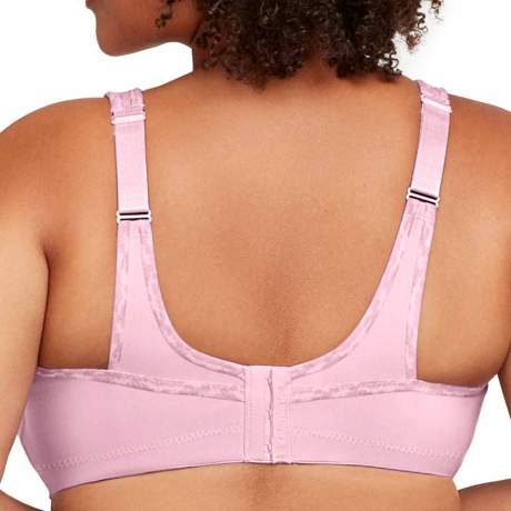 Backview of Glamorise No Bounce Cami Sports Bra in light pink 1066