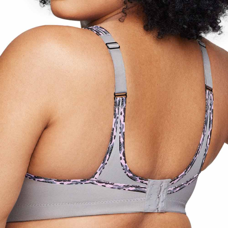 Backview of Glamorise No Bounce Cami Sports Bra in soft grey 1066