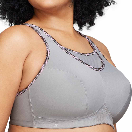 Sideview of Glamorise No Bounce Cami Sports Bra in soft grey 1066