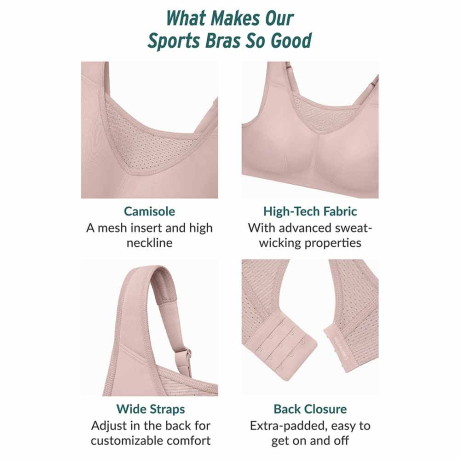 Features of the Glamorise Sports Bra in rose tan 1067