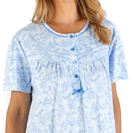 Close Up of Slenderella Nightdress in blue ND66101
