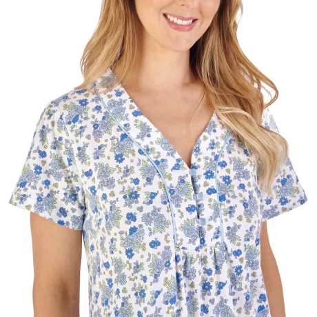 Close up of Slenderella Nightdress in blue ND05107