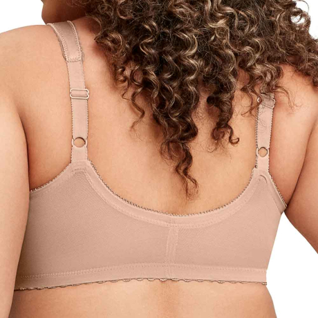 Backview of Glamorise Soft Cup Front Fastening Bra in skintone 1200