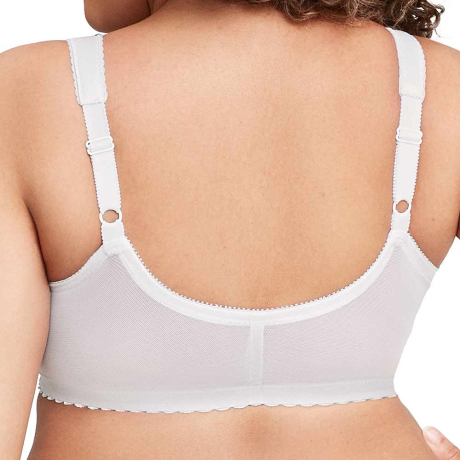 Backview of Glamorise Soft Cup Front Fastening Bra in white 1200