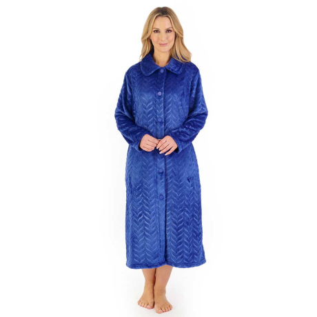 Slenderella Herringbone Housecoat in Blue HC06316