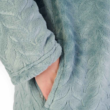 Close up of Slenderella Herringbone Housecoat in Green HC06317