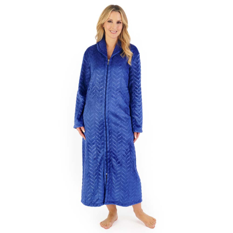 Slenderella Herringbone Housecoat in Blue HC06317