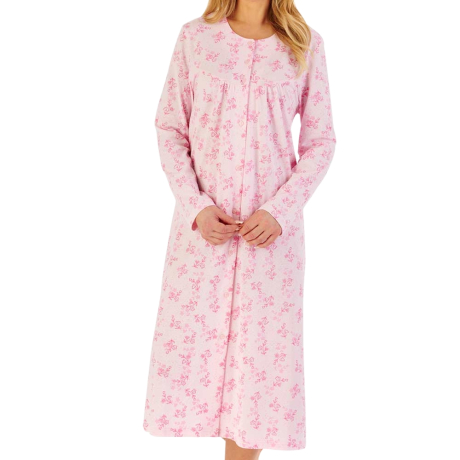 Floral Jacquard Button Through 46 Inch Polycotton Nightdress