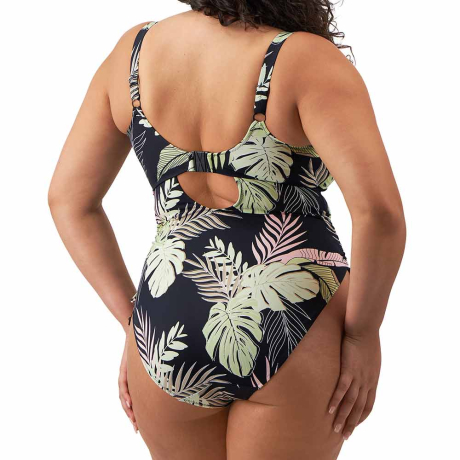 Backview of Elomi Swim Tropical Retreat Swimsuit In Black ES801943