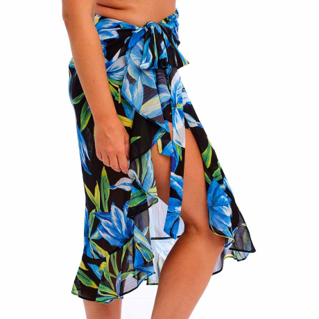 Sideview of Fantasie Swim Talm Beach Sarong In Black FS505091