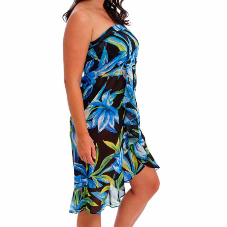 Sideview of Fantasie Swim Talm Beach Sarong In Black FS505091