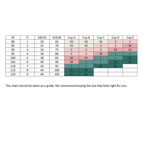 Size Chart for Anita Essential Lace Bra 4700X