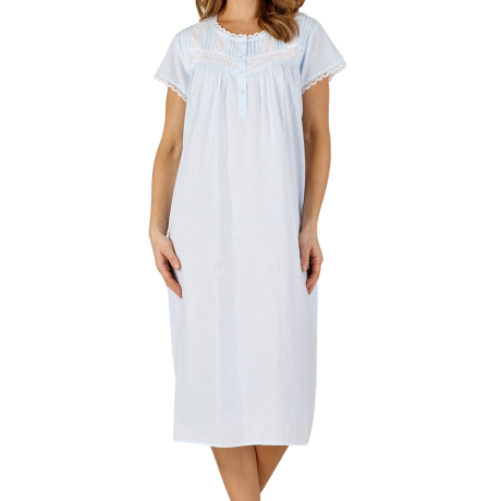 Embroidered Yoke Short Sleeve Woven Cotton 45 inch Nightdress
