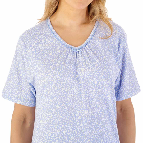 Close up of Slenderella Wild Thyme Nightdress In Blue ND08111

