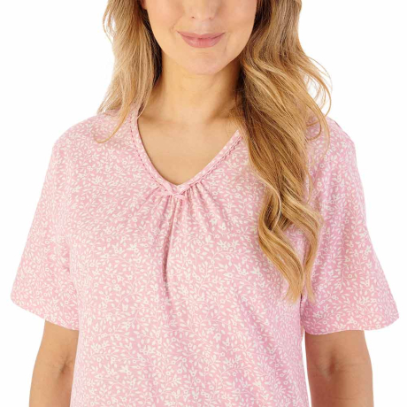Close up of Slenderella Wild Thyme Nightdress In Pink ND08111
