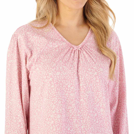 Close up of Slenderella Wild Thyme Nightdress In Pink ND08112
