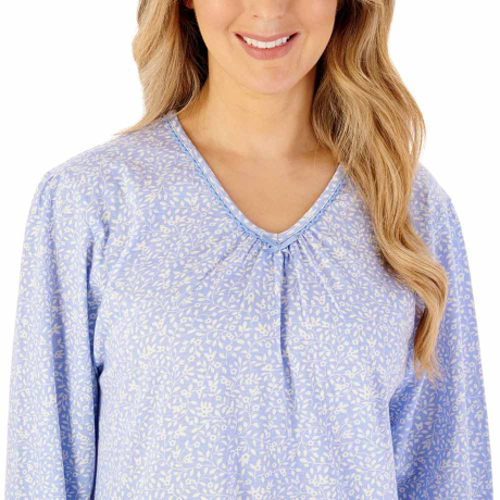 Close up of Slenderella Wild Thyme Nightdress In Blue ND08112

