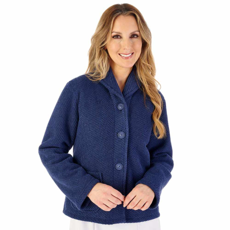 Slenderella Soft Waffle Bedjacket In Navy BJ08331
