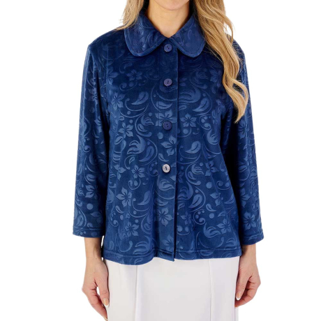Floral Embossed Button Opening 3/4 Sleeve Bedjacket