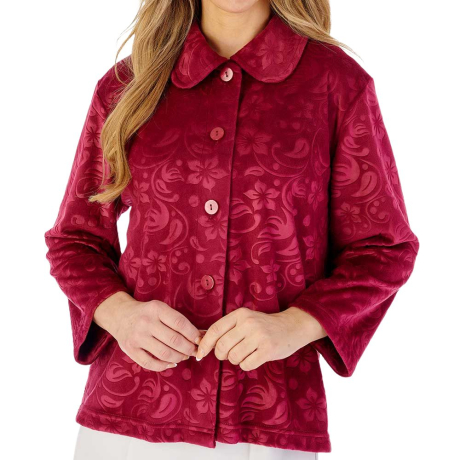 Floral Embossed Button Opening 3/4 Sleeve Bedjacket