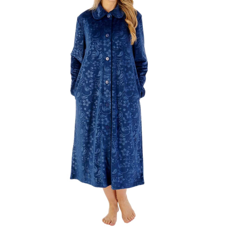 Floral Embossed Button Through 46 Inch Housecoat