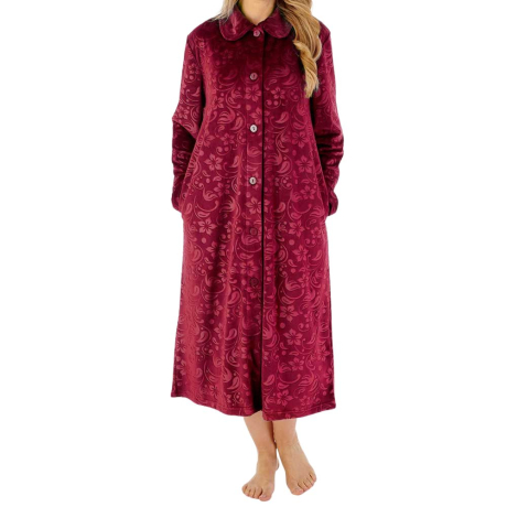 Floral Embossed Button Through 46 Inch Housecoat