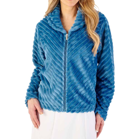 Stripes Zip Opening Long Sleeve Bedjacket