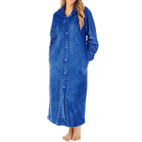 Stripes Longer Length Button Through 50 Inch Housecoat