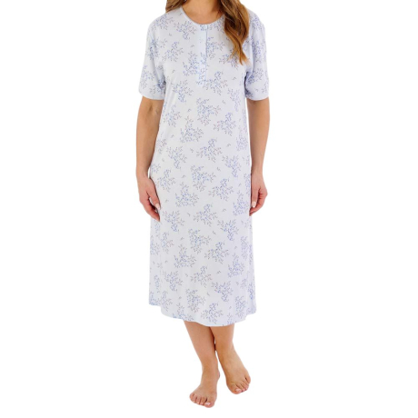 Bamboo Cotton Short Sleeve Buttoned Top 42 Inch Nightdress