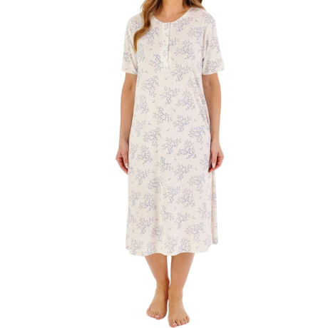 Bamboo Cotton Short Sleeve Buttoned Top 42 Inch Nightdress