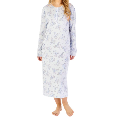 Bamboo Cotton Long Sleeve Buttoned Top 45 Inch Nightdress